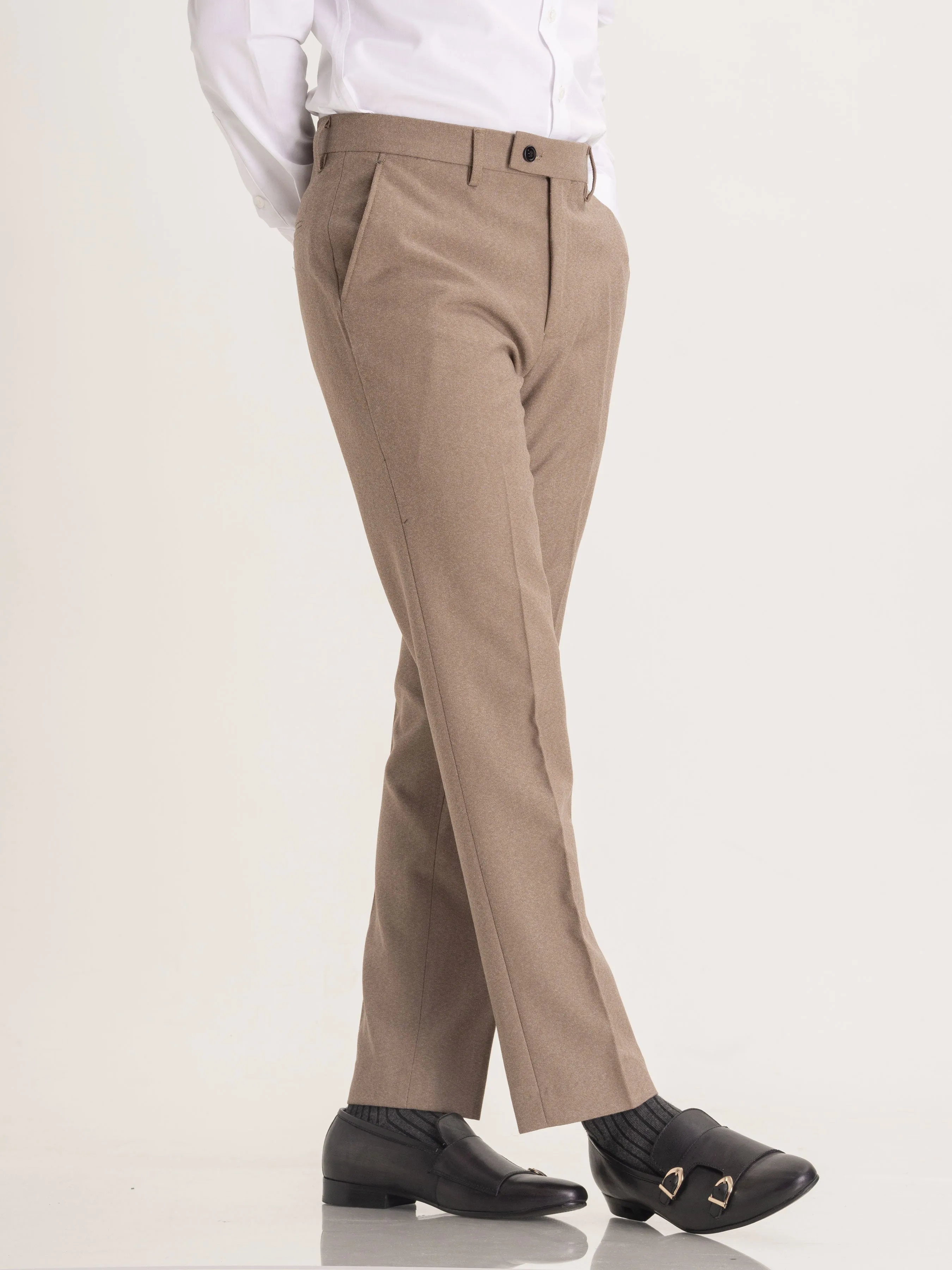 Trousers With Belt Loop - Light Brown Plain (Stretchable)