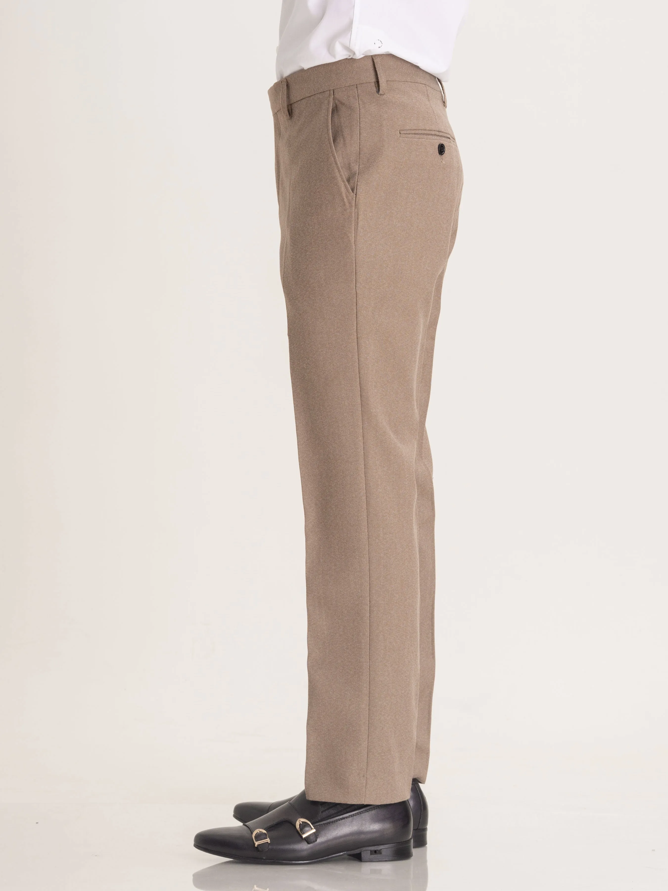 Trousers With Belt Loop - Light Brown Plain (Stretchable)