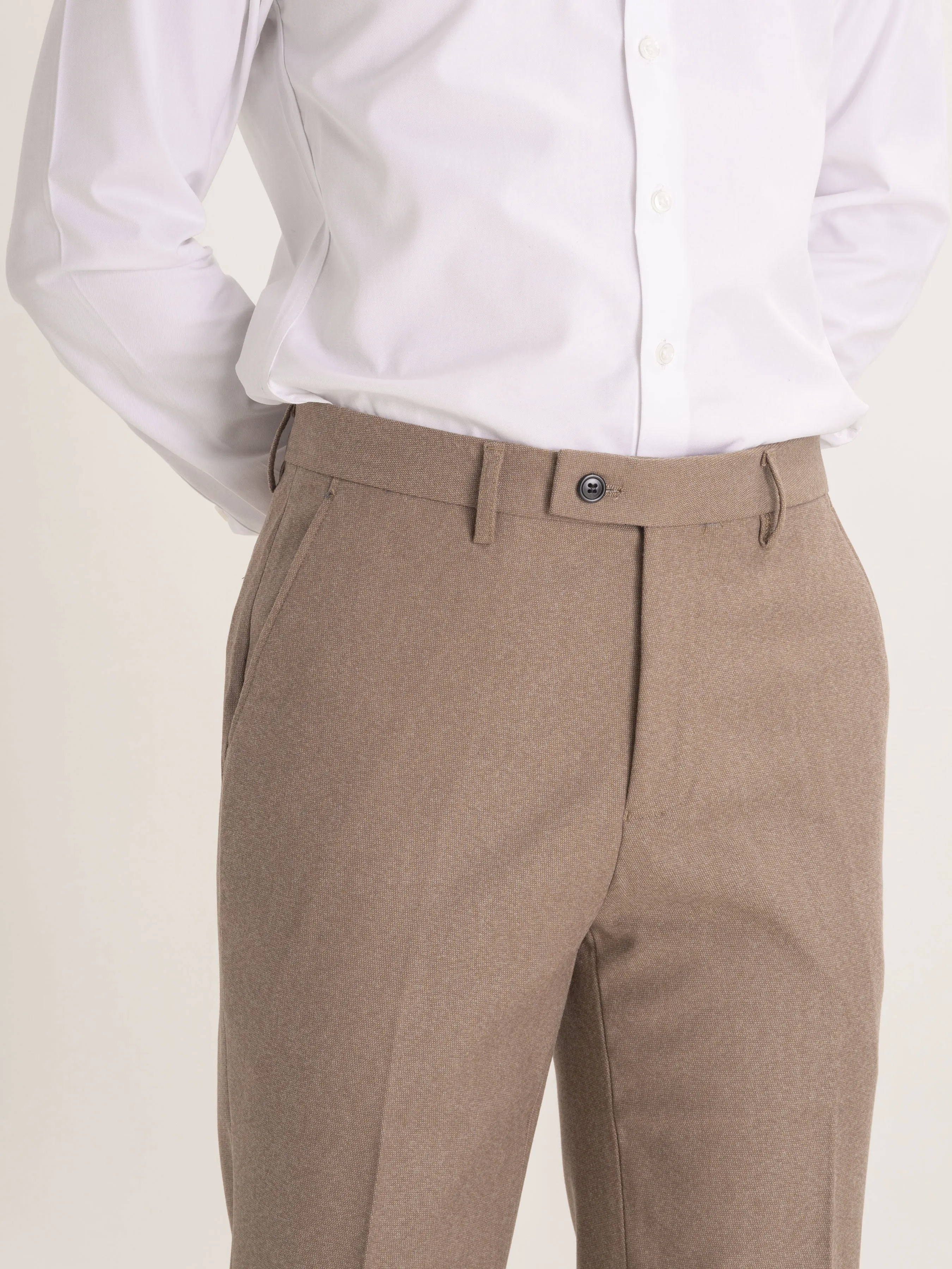 Trousers With Belt Loop - Light Brown Plain (Stretchable)