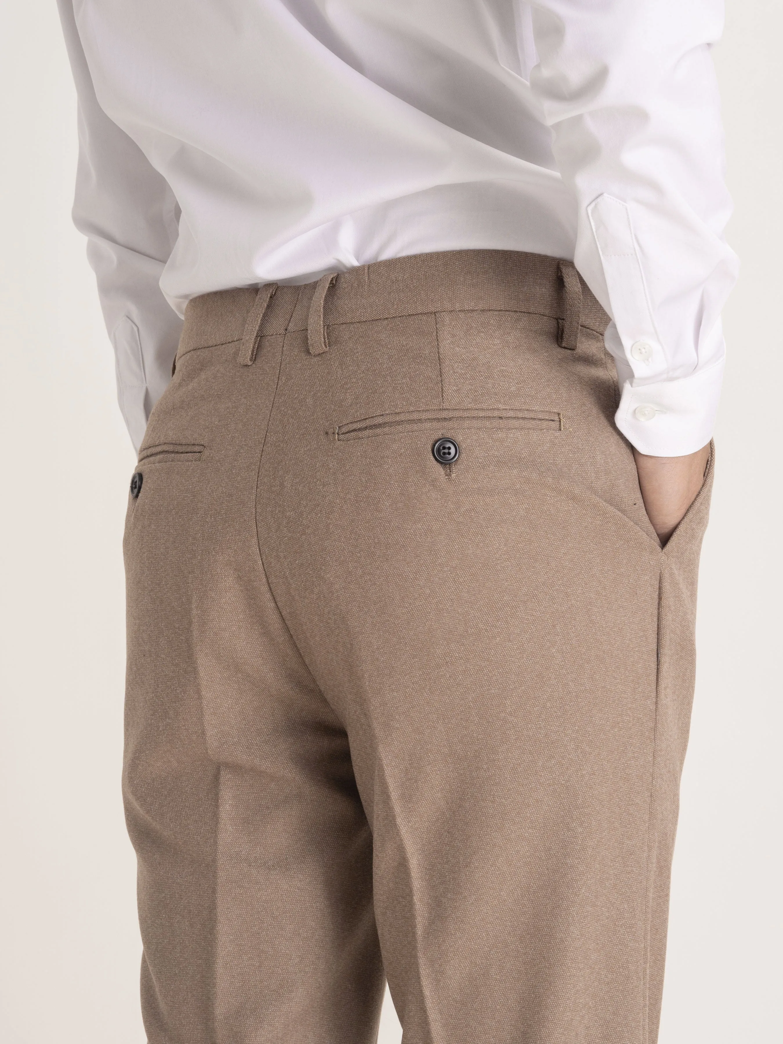 Trousers With Belt Loop - Light Brown Plain (Stretchable)