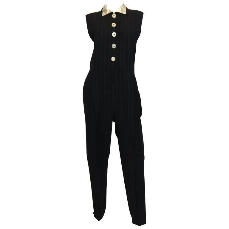 VERSACE Black Pin-Striped Jumpsuit | EU 44 - US 12