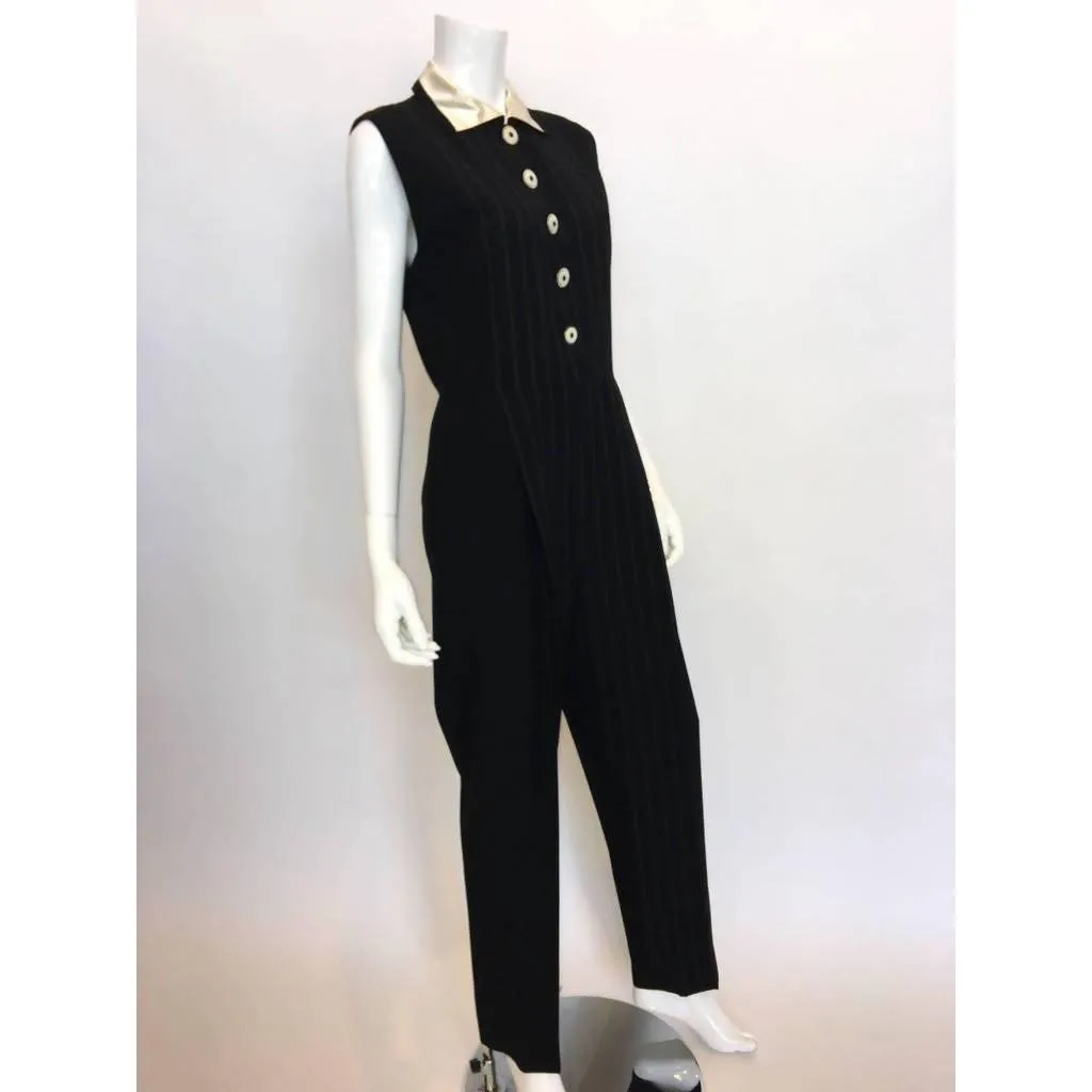 VERSACE Black Pin-Striped Jumpsuit | EU 44 - US 12