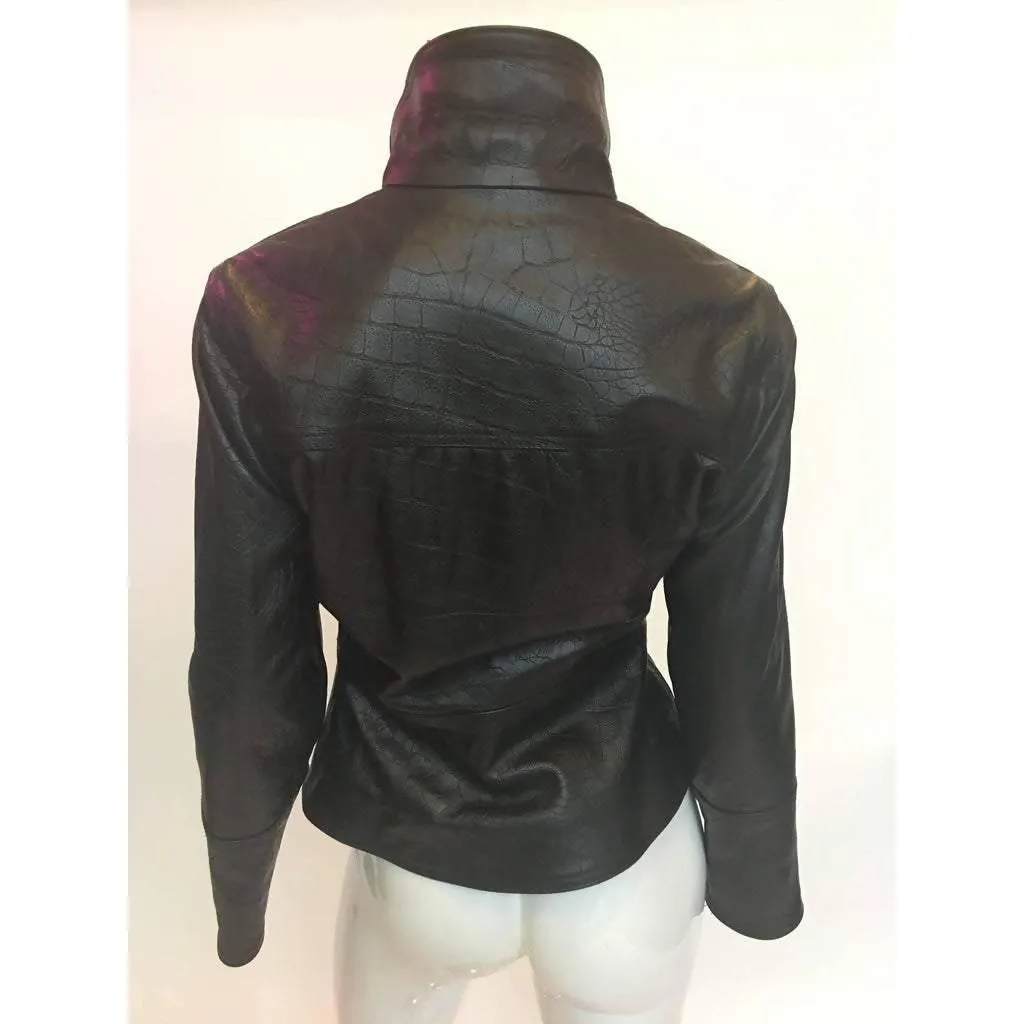 VERSACE Lizard Stamped Black Leather Jacket | Size S