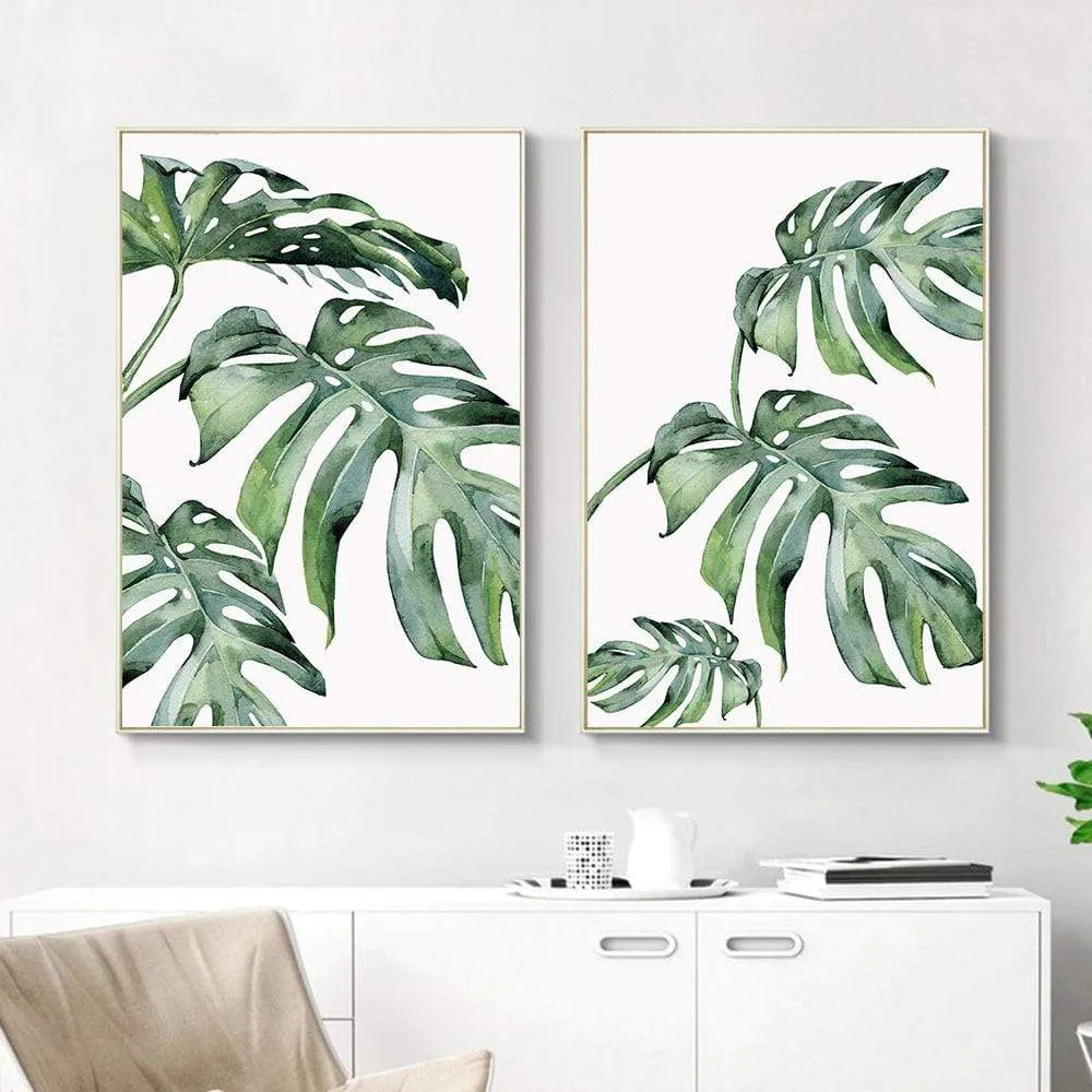 Watercolor Plant Leaves Canvas Poster