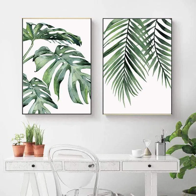 Watercolor Plant Leaves Canvas Poster