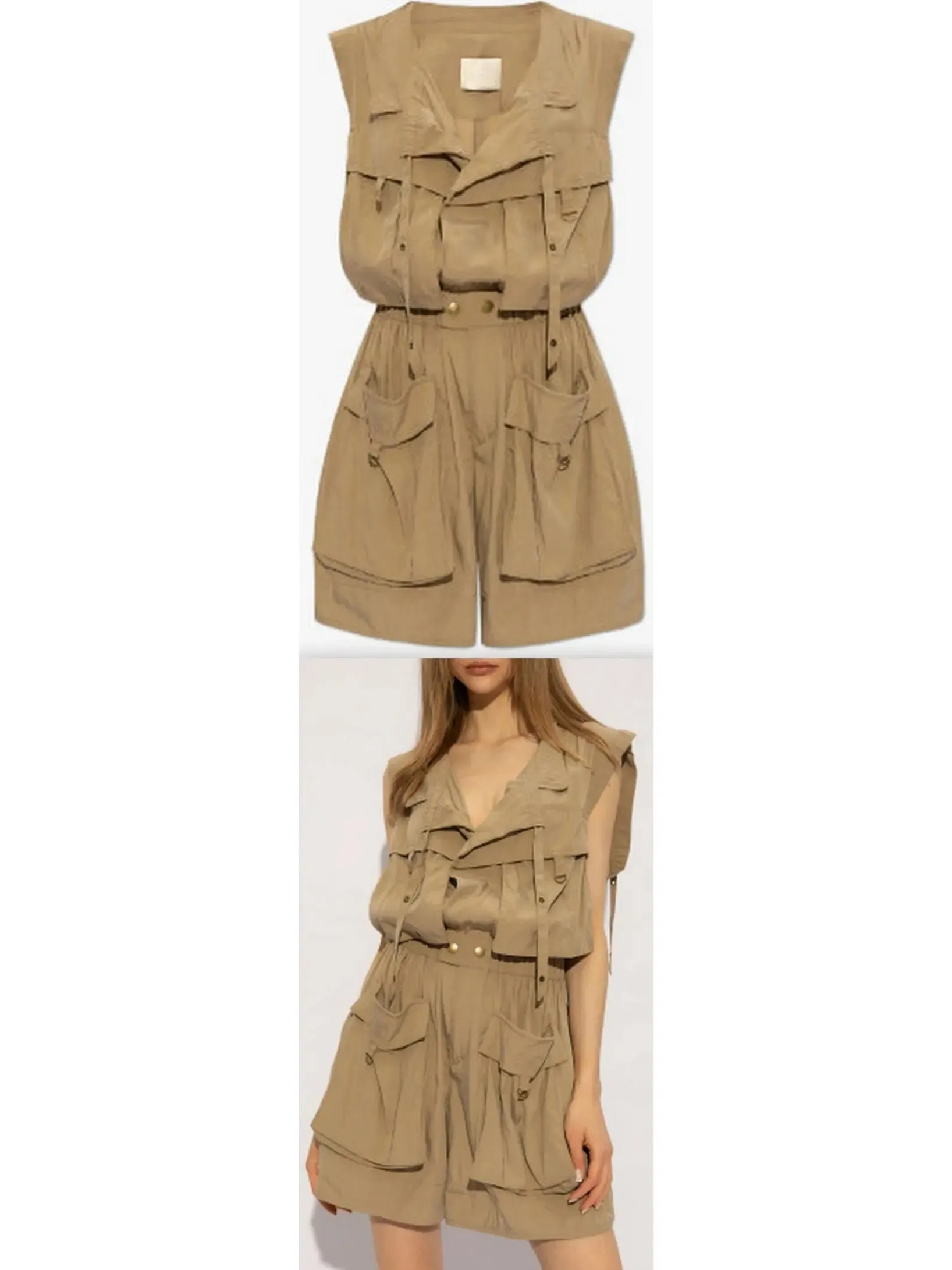 Women’s Cargo Short Jumpsuit in Khaki