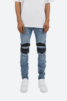 X186 Stretch Moto Denim - Blue/Black